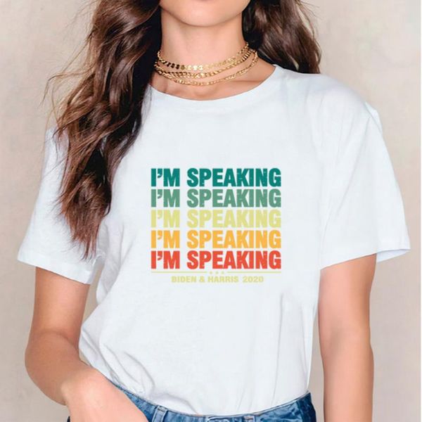 

women's t-shirt colorful i' speaking biden harris printed woman tshirts fashion harajuku shirts for women female round neck cloth, White