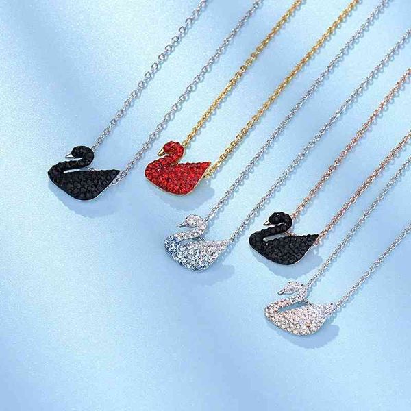 

black red large rose gold platinum gradient swan with swarovski crystal clavicle