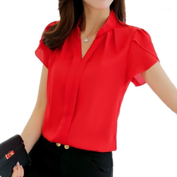 

women's blouses & shirts 2021 summer plus size 3xl white shirt women blouse tunic short sleeve fashion bodycon leisure chiffon