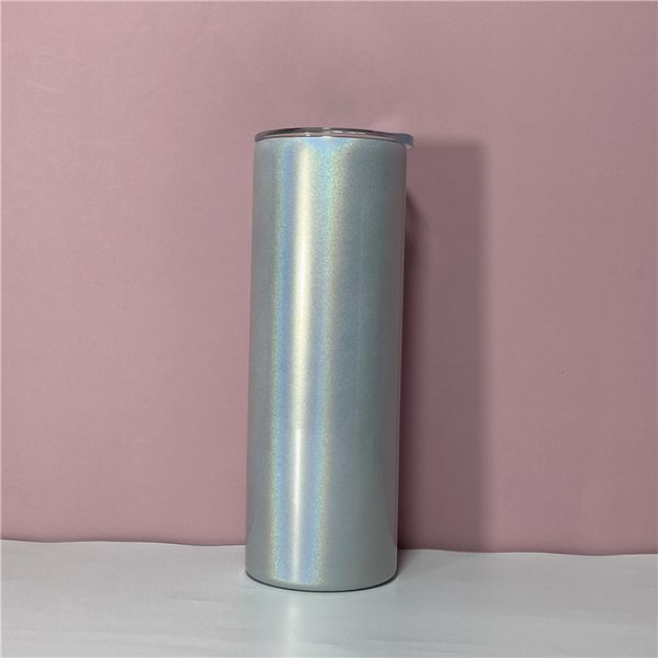 Local Warehouse 20oz Glitter STRAIGHT Sublimationsbecher mit Strohhalm, Wärmeübertragungsbecher, doppelt isolierte Edelstahl-Wasserflaschen A12