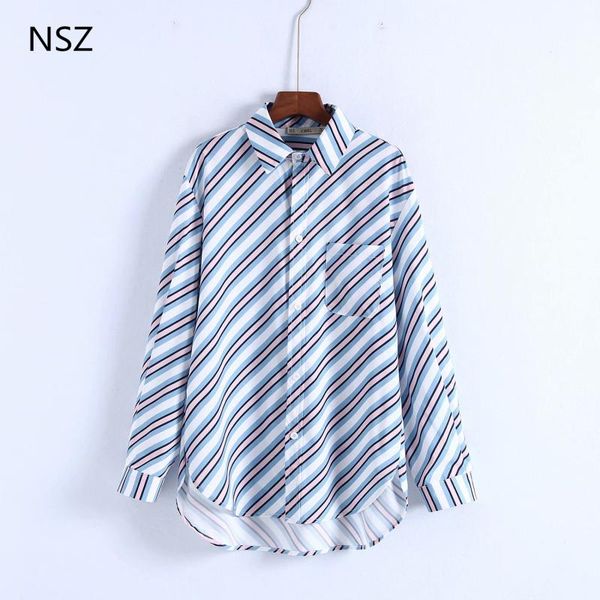 

women's blouses & shirts women vintage blue striped print blouse button pocket asymmetrical shirt female casual loose blusas mujer cami, White