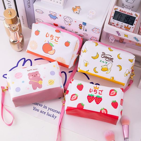 

kawaii cartoon cosmetics bag for girls pu toiletry box large capacity waterproof portable travel storage pouch cosmetic bags & cases