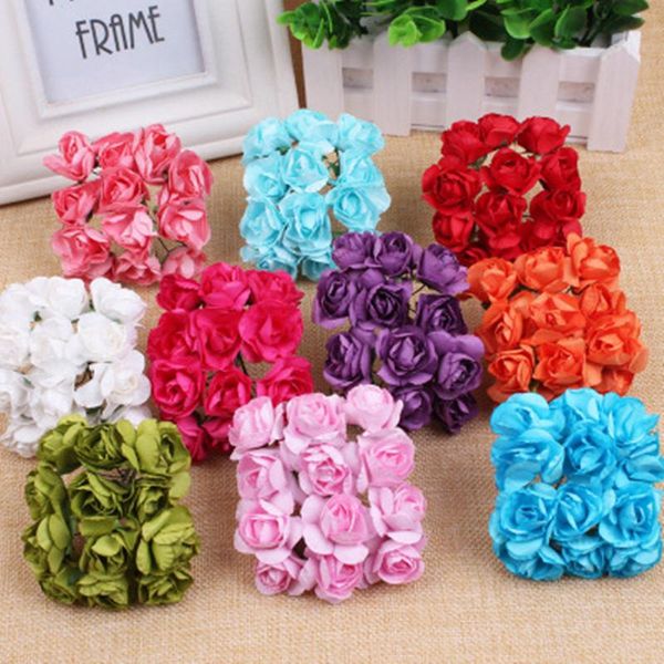 

decorative flowers & wreaths 144pcs 3cm mini paper rose artificial sims azalea flower bouquet wedding diy wreath material birthday cake box
