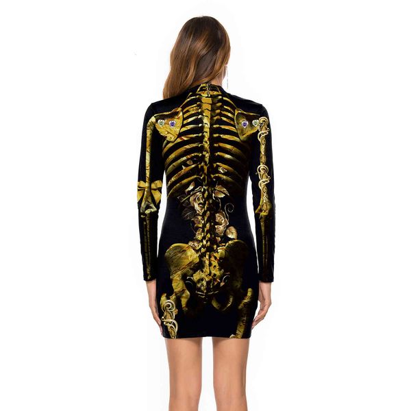 

instablack slim fit skull hand printd dress long sleeve o-neck gothic punk streetwear women autumn bodycon halloween clothes, Black;gray