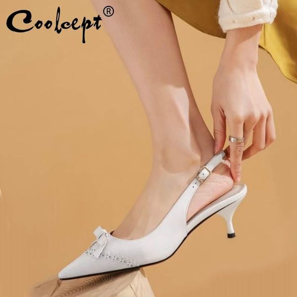 

dress shoes coolcept women pu leather bowtie pumps buckle pointed toe thin high heel woman party office footwear size 34-39, Black