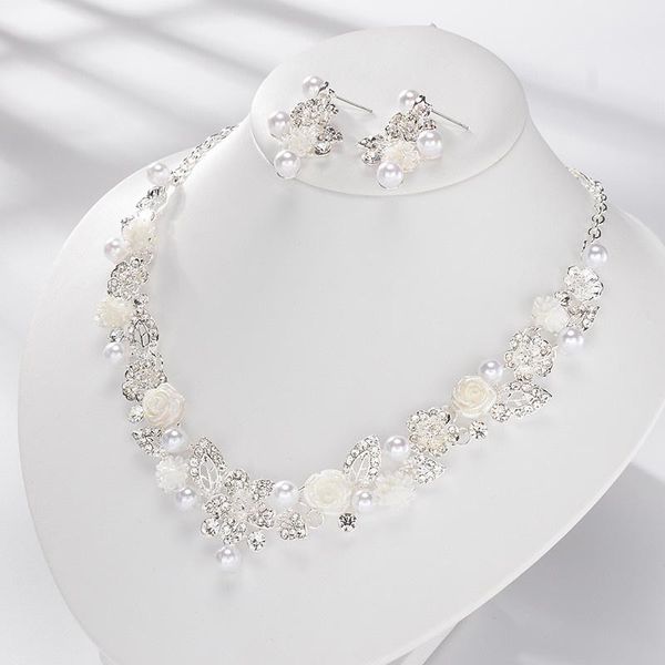 

earrings & necklace jewelry sets pearl stud choker pendant romantic wedding engagement accessories for bridal women gifts, Silver
