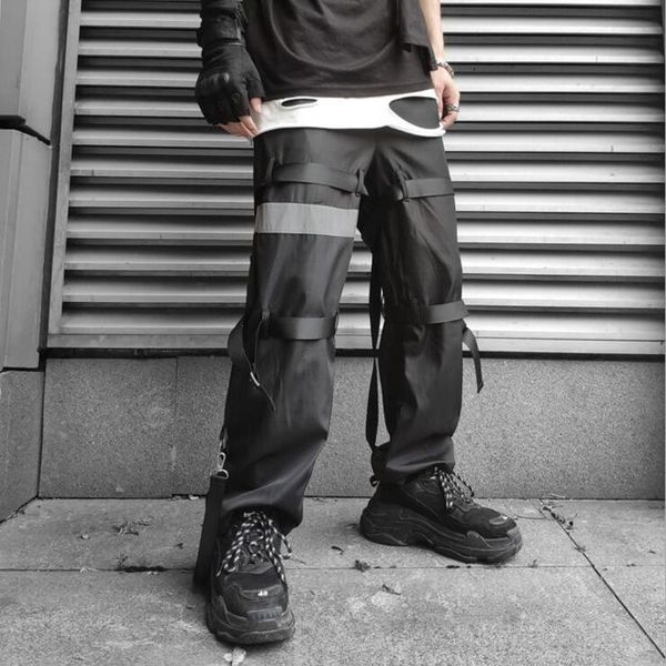

men's pants 2021 cargo men streetwear hip hop ribbons joggers punk style black casual track fashions