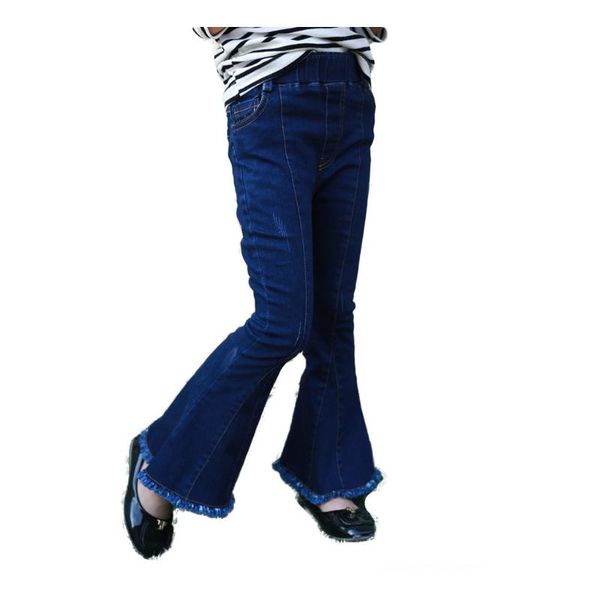 

girls korean version 2021 medium and big childrens elastic jeans flared pants slim wide-leg stretch, Blue
