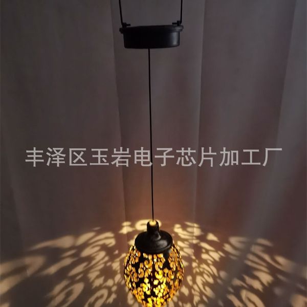 

straight solar energy chandelier iron hollow outdoor led rugby courtyard decoration hanging lamp
