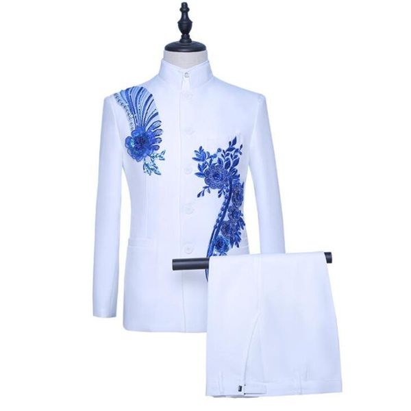 

men's suits & blazers applique sequins embroidered blazer men groom suit set with pants mens wedding youth singer stage clothing formal, White;black