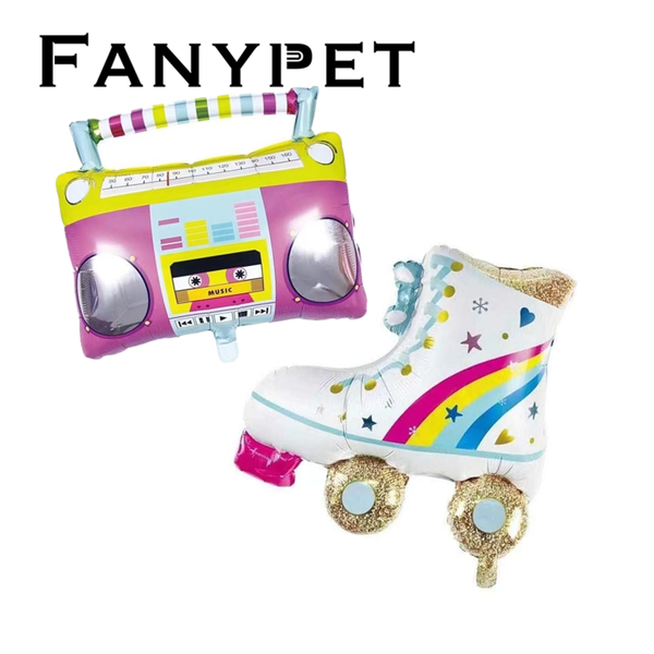 

boombox and rollerblade air foil balloon 80 90s disco themed design kid birthday party helium baby shower infatable decoration