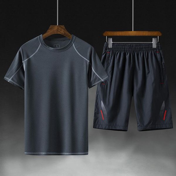 

men's tracksuits men casual 2021 fashion 2 pcs suit short sleeve t-shirt shorts outdoor sets sportswear tracksuit summer sportsuit bran, Gray