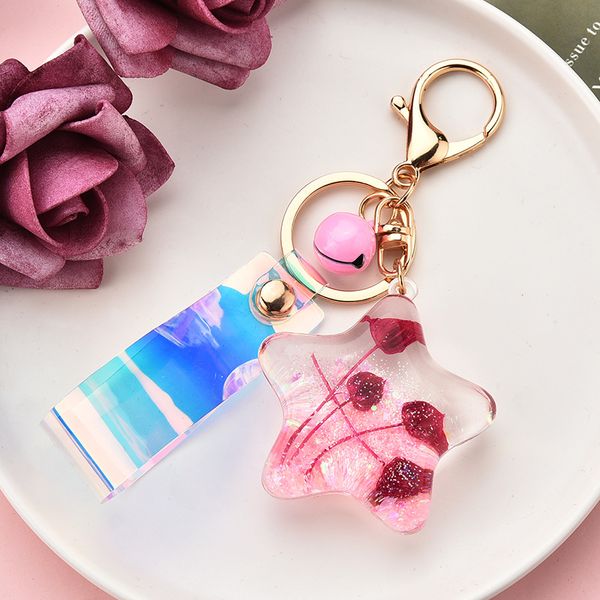 Starfish Keychain Criatividade Quicksand Sequin Chaveiro Ring Favor Favor Soltek Laser Strap Pingente Mew Chaveiros Bagcar RRD7480