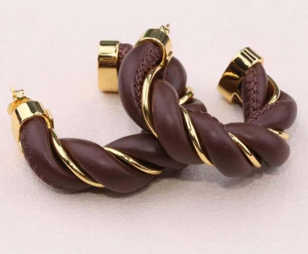 

half round shape earring with white and brown leather for women wedding jewelry gift ps3146, Golden