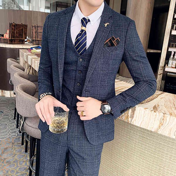 

men's suits & blazers (jacket + vest pants) boutique men's wear, high-grade lattice casual suit, formal social 3-piece set. for th, White;black