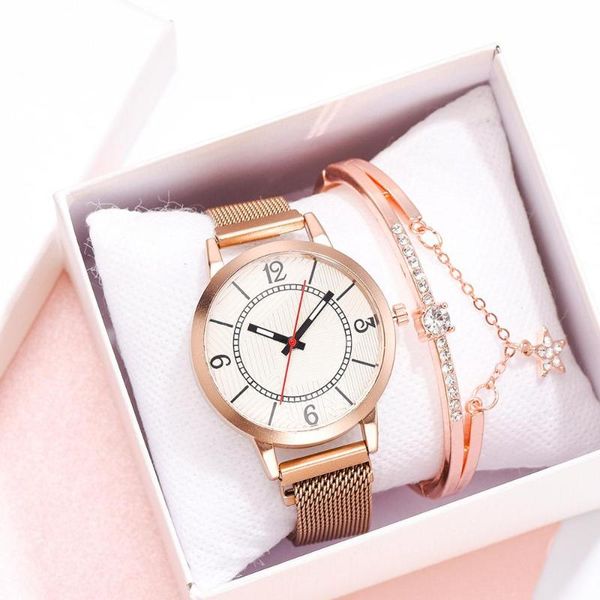

wristwatches 2021 5pcs set style luxury watch women magnet digital watches brand personality design female clock relogio feminino, Slivery;brown