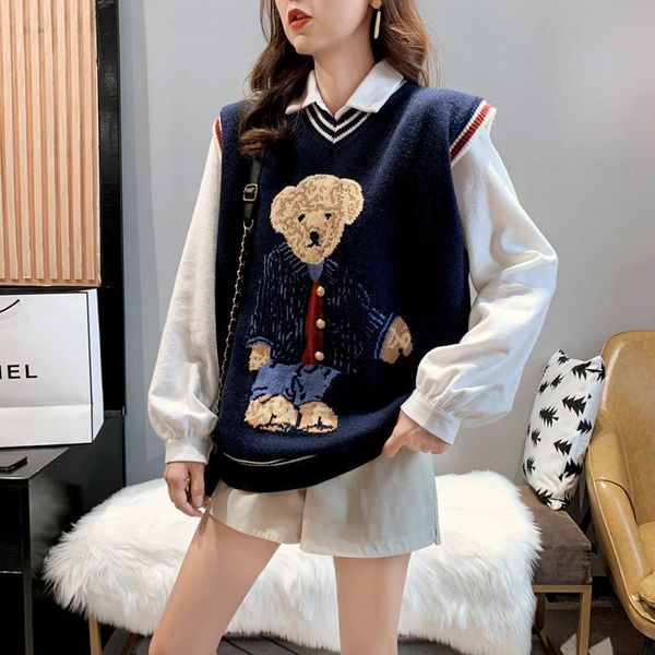 

women's vests 2021 autumn and winter pullover japanese sweater thick sweet all-match knitted lazy trend, Black;white