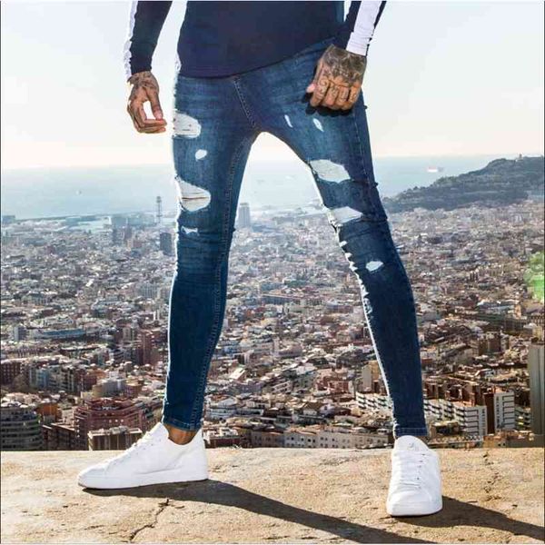 

70% off outlet online fashion ripped men's jeans street trendy slim denim pencil pants plus size trousers s-5xl global drop shipping, Blue