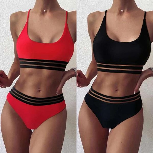 

women's swimwear high waist sext lace bikini set 2021 swimsuit solid red paded bathing suit female swimming outdoor beachwear, White;black