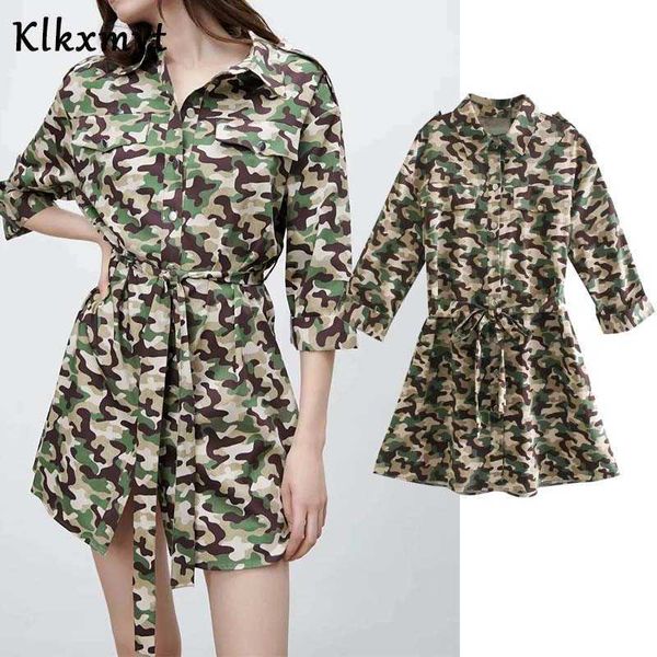 

klkxmyt za dress women fashion camouflage with pockets half sleeve mini es woman casual belt female 210527, Black;gray