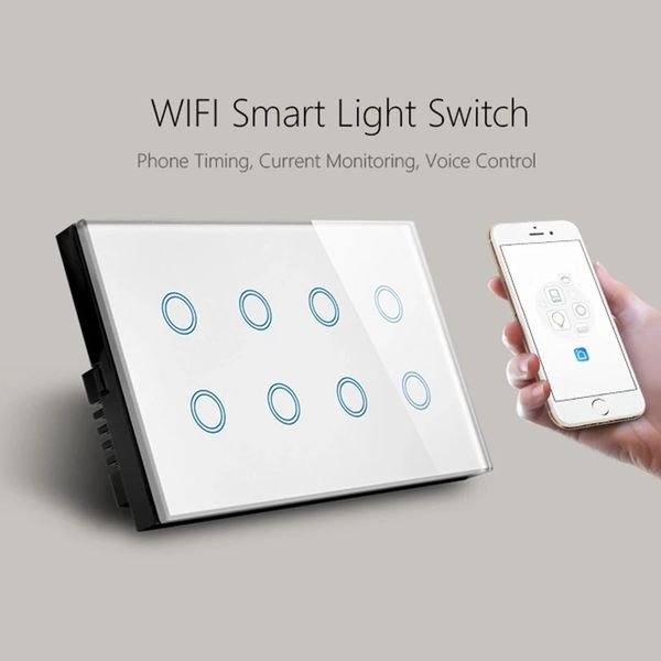 

wifi smart touch light wall switch interruptor glass panel 8 gang 147*86mm tuya app smartlife compatible with alexa google home