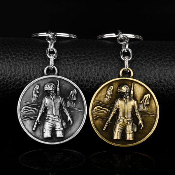 

keychains mqchun game playerunknown's battlegrounds logo choker necklace keyring 3d pendant pubg keychain charm souvenir birthday gifts, Silver