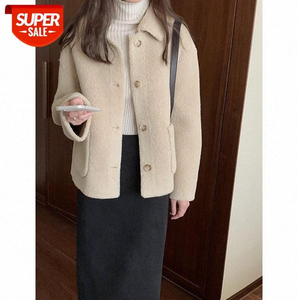

tg lamb wool coat women korean style lapel loose fur one-piece warm 13006 #af9w, Black;gray
