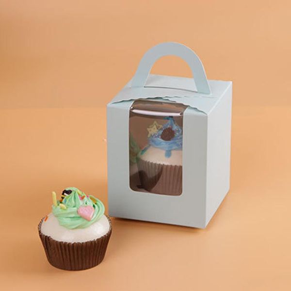 

gift wrap 50pcs cupcake box with window and handle cake carrier small container for bakery wedding party birthday supply s55