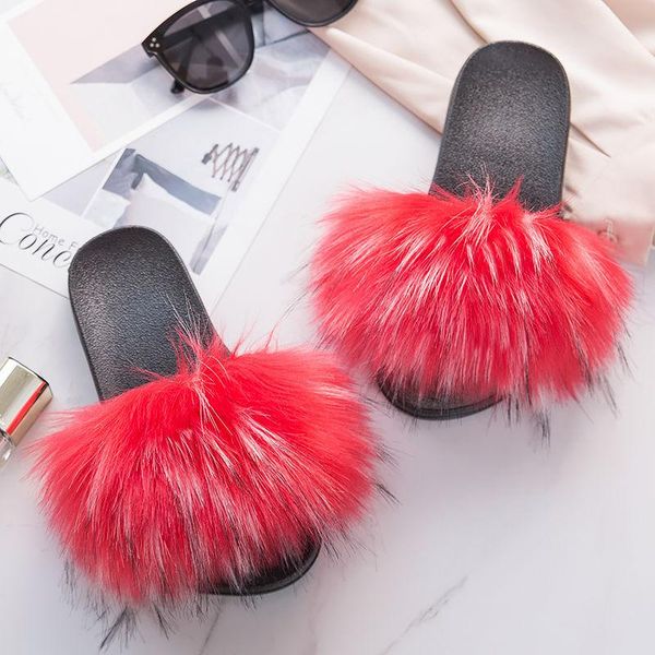 

big size 35-44 fashion women flat slippers shallow basic female solid fur, Black