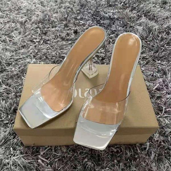 

slippers big shoes 42 leopard print sandals open toe high heels women transparent perspex heel clear, Black