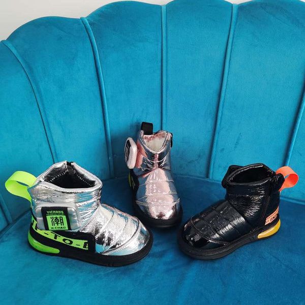 

boots fashion snow child winter warm plush fur cotton padded high ankle boy waterproof snowboots shoes, Black;grey