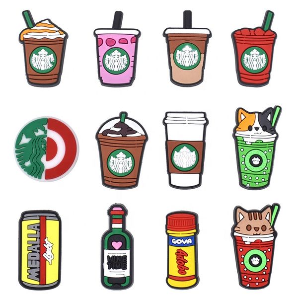 

wholesale croc charms custom shoe charms for beer coffee brand clog shoe decoration charms, White;pink