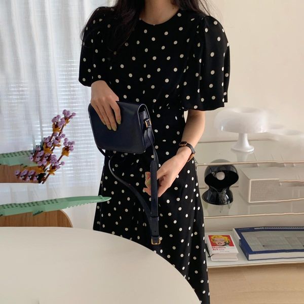 

mozuleva 2021 classical white black joker irregular dots wave hubble-bubble manga draw string design dress, Black;gray