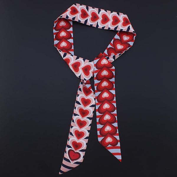 

scarves 2021 design 120cm heart print scarf small women silk brand bag hair ribbons fashion head long cache cou, Blue;gray