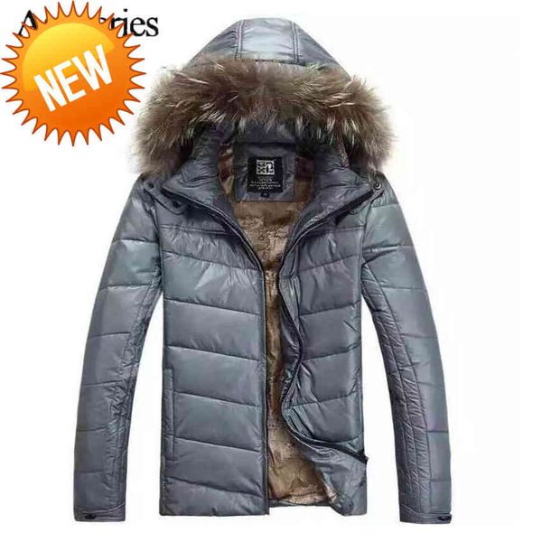 

2021 new arrival man's winter jacket male solid warm thick white duck down with fur hood parka size m, Black