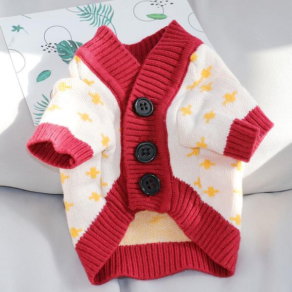 

dog apparel beautiful sweater puppy open button yorkshire pomeranian cartoon clothes pet warm autumn and winter