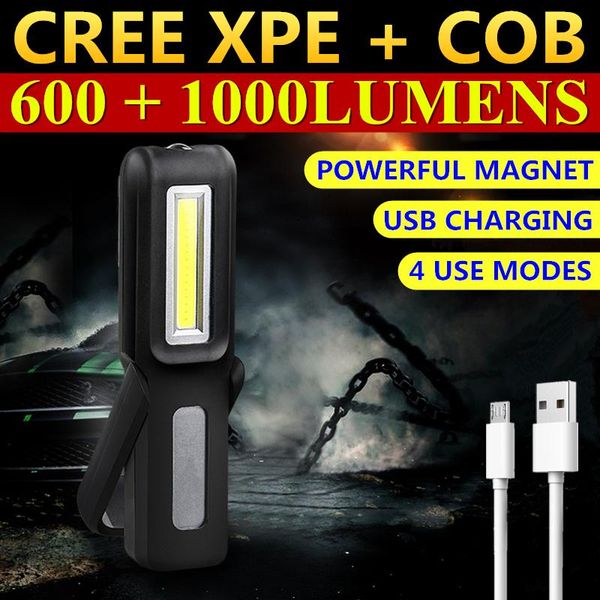 

flashlights torches cree xpe work light + cob band magnetic car repairing camping built-in battery floodlight usb charging torch