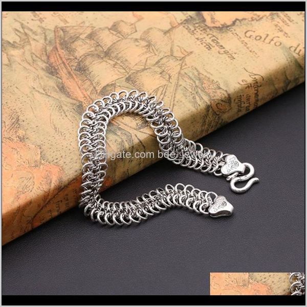 Link Jewelry925 Sterling handgemachte Designer-Schmuck amerikanischen europäischen Stil antike Silber Vintage breite flache Link-Kette Armbänder für Männer Drop