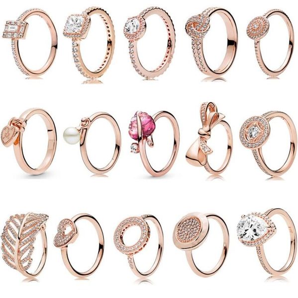 100% autentico anello in argento sterling 925 Pan 15 stile oro rosa impilabile stelle del partito anelli per le donne regalo di gioielli di marca argenti originali