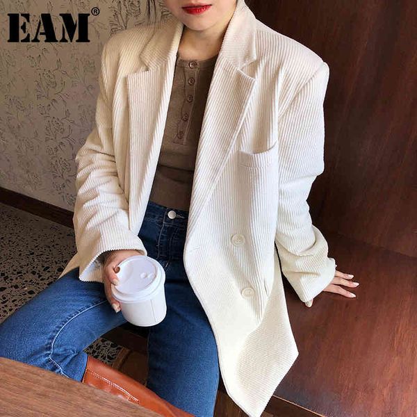 

[eam] women white big size corduroy blazer lapel long sleeve loose fit jacket fashion spring autumn 1dd6447 21512, White;black