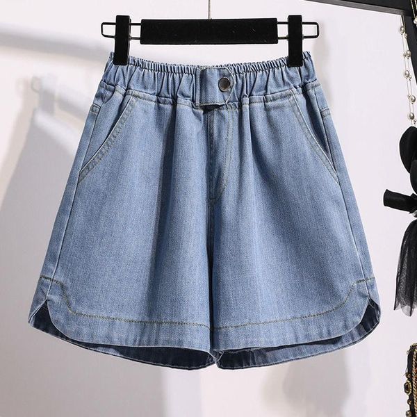 

women's shorts harajuku vetement summer denim jeans clothing loose ropa mujer elastic waist short female plus size jean, White;black
