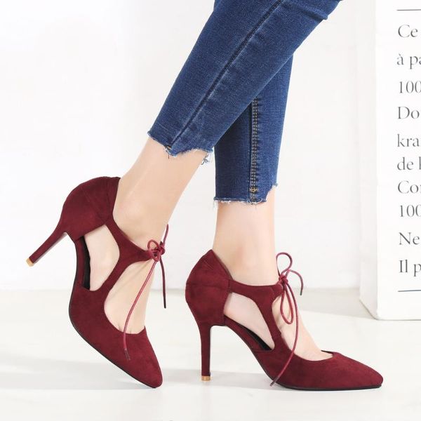 

big size 31-48 2021 summer fashion women lace-up cow suede cover heel thin sandals 4 colors, Black