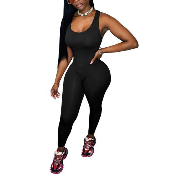 

women's jumpsuits & rompers women ladies summer casual sleeveless suspender jumpsuit solid color u-neck mid-waist slimming long, Black;white
