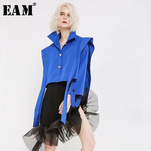 

women's jackets [eam] loose fit blue ribbon short big size jacket lapel long sleeve women coat fashion tide spring autumn 2021 jh360, Black;brown