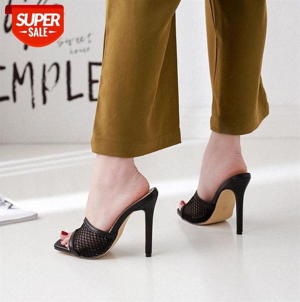 

high heels european and american new 35-42 size stiletto mesh stitching sandals slippers black spot special #qd6o