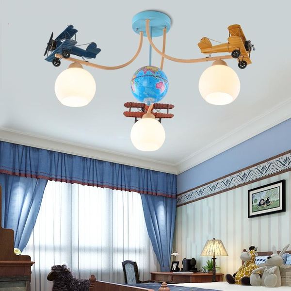 

ceiling lights retro airplane children's room light bedroom boy led american cartoon lighting kindergarten three-head lamp