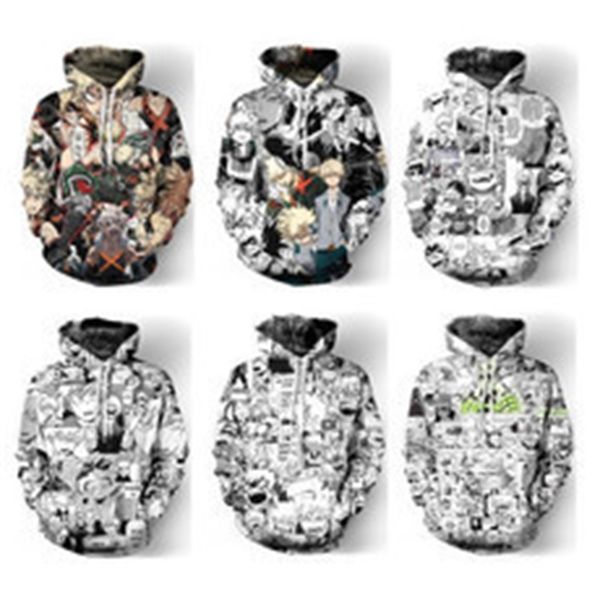 

2020 new my hero college 3d digital printing men's casual hooded sweater cos animation peripheral, Black