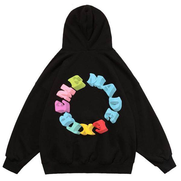 

men's hoodies & sweatshirts men colorful letters print fleece hoodie sweatshirt 2021 winter oversize retro pullover women cotton coup, Black