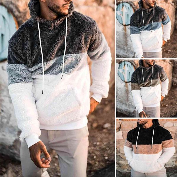 

2021 spring tricolor printed hooded casual sweater men's, Black