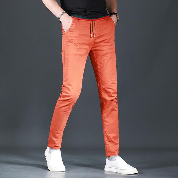 

men's pants 2021 casual orange red men summer cotton slim fit trousers, Black